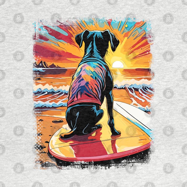 Dog Surfing Cute Colorful Comic Illustration by Naumovski